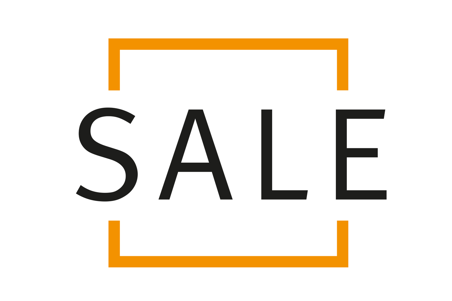 Sale Banner in schwarzer Schrift mit orangenem Rahmen